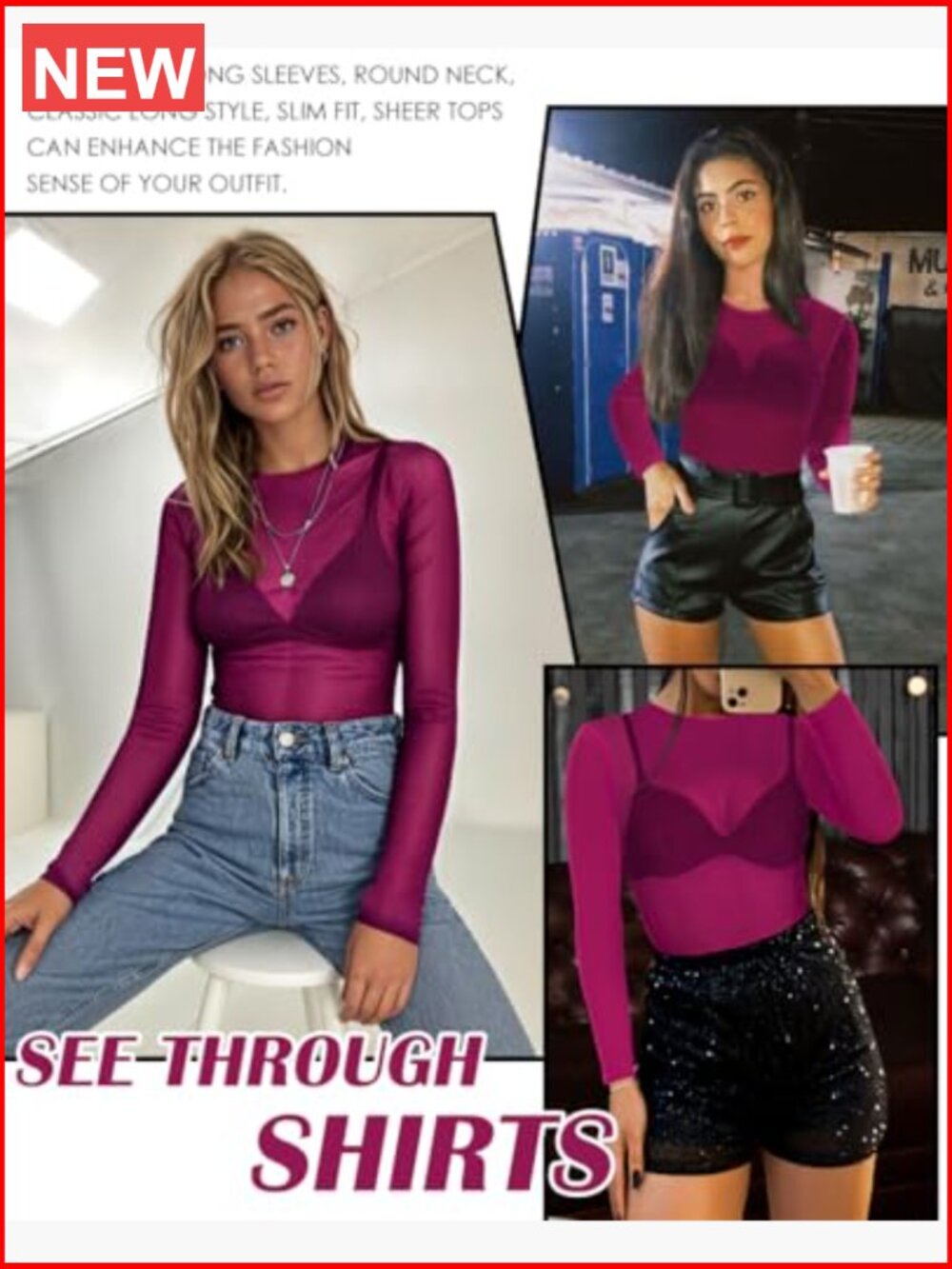 Mesh See Through Long Sleeve Bodycon Sheer Blouse Clubwear - Picture 5 of 7